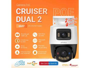 Camera IMOU PoE Cruiser Dual 2 6MP, 2 mắt, tích hợp Loa, Mic, Full Màu, Cảnh báo xanh đỏ, hỗ trợ thẻ 512G - IPC-PS70FP-6M0
