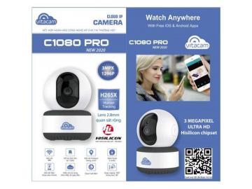 VITACAM C1080 Pro - 3.0Mpx Full 1296P - Lens 2.8mm góc quan sát siêu rộng. Công nghệ AI, xoay 360 độ.