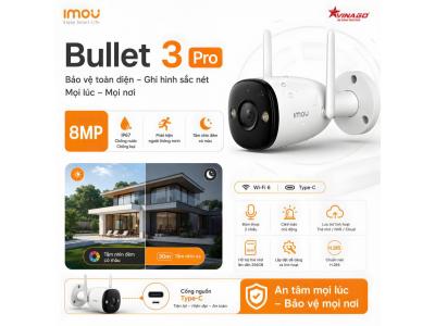 Imou Bullet 3 PRO 8MP chuẩn 4K - Phát hiện người & phương tiện, Ban đêm có màu, đèn cảnh báo xanh đỏ, Đàm thoại 2 chiều