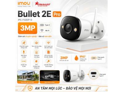 Imou Bullet 2E PRO 3MP chuẩn 2K - Phát hiện người & phương tiện, Ban đêm có màu, đèn cảnh báo xanh đỏ