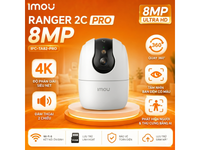 IMOU Ranger 2C PRO 8MP - IPC-TA82P-PRO - Ghi hình 4K, Có màu ban đêm, Quay quét 360, Wifi 2 băng tần